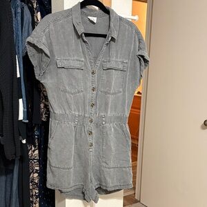 Nicole Miller Washed Gray Denim Utility Romper